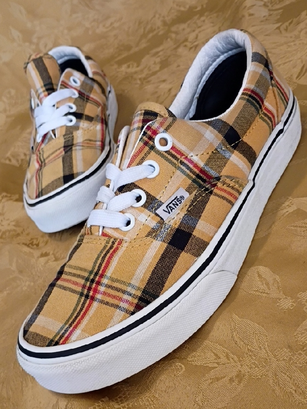 VANS Yellow Plaid Canvas Low-Top Sneakers Women's 6.5 Men's 5.0